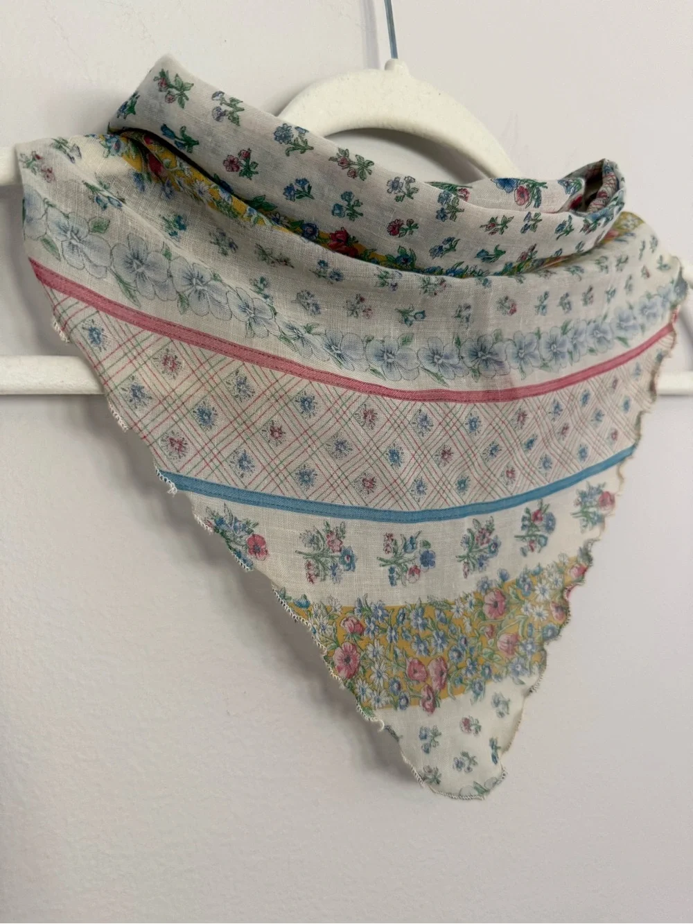 Vintage inspired floral Triangle Bandana Scarf in Cream with Prints